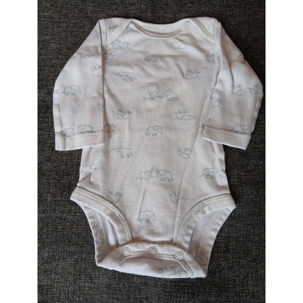 Carters Shirt 3 month Boys White Long sleeve Snap Bottom Elephants
